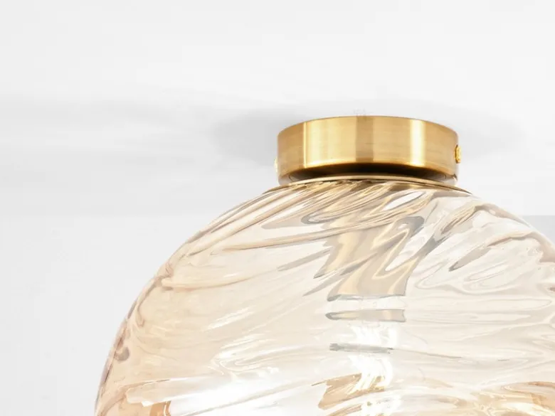 Kleine LED Deckenleuchte Glaskugel Wellenmuster Champagner, Ø 25cm
