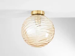 Kleine LED Deckenleuchte Glaskugel Wellenmuster Champagner, Ø 25cm