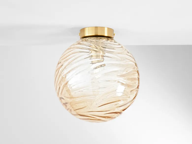 Kleine LED Deckenleuchte Glaskugel Wellenmuster Champagner, Ø 25cm