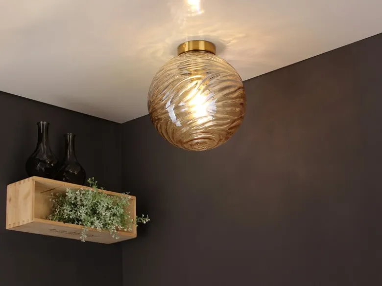 Kleine LED Deckenleuchte Glaskugel Wellenmuster Champagner, Ø 25cm