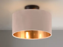 Kleine LED Deckenleuchte mit Samt Lampenschirm Beige Gold, Ø 30cm