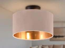 Kleine LED Deckenleuchte mit Samt Lampenschirm Beige Gold, Ø 30cm