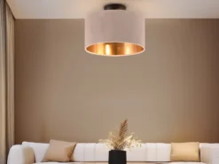 Kleine LED Deckenleuchte mit Samt Lampenschirm Beige Gold, Ø 30cm