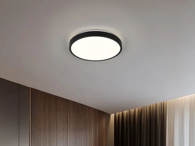 Kleine LED Deckenleuchte SLOPE ultraflach, Schwarz, Ø 28,5cm