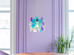 Kleine LED Pendelleuchte aus irisierendem Kunststoff, Ø 25cm
