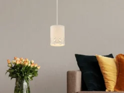Kleine LED Pendelleuchte aus Stoff, 4-stufig höhenverstellbar, Ø 15cm