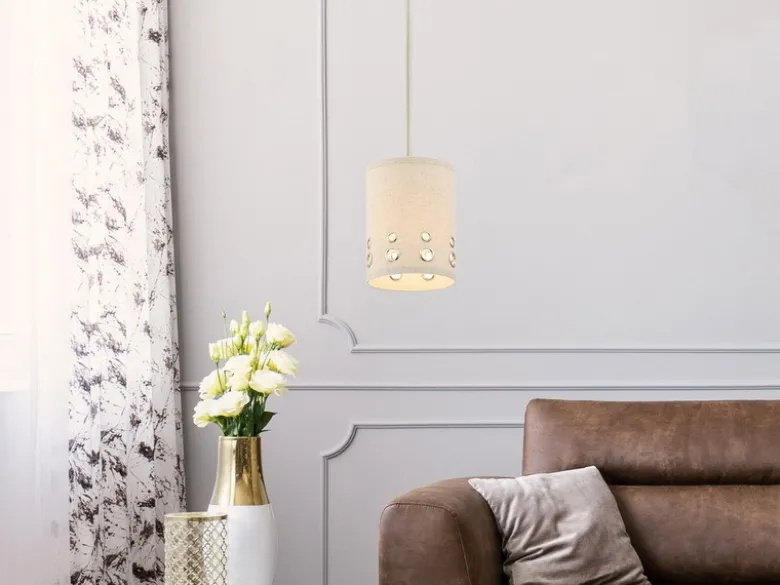 Kleine LED Pendelleuchte aus Stoff, 4-stufig höhenverstellbar, Ø 15cm