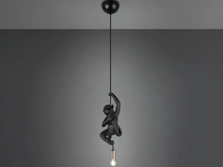 Kleine LED Pendelleuchte einflammig Affenlampe Schwarz, Breite 14,5cm