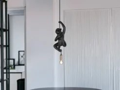 Kleine LED Pendelleuchte einflammig Affenlampe Schwarz, Breite 14,5cm