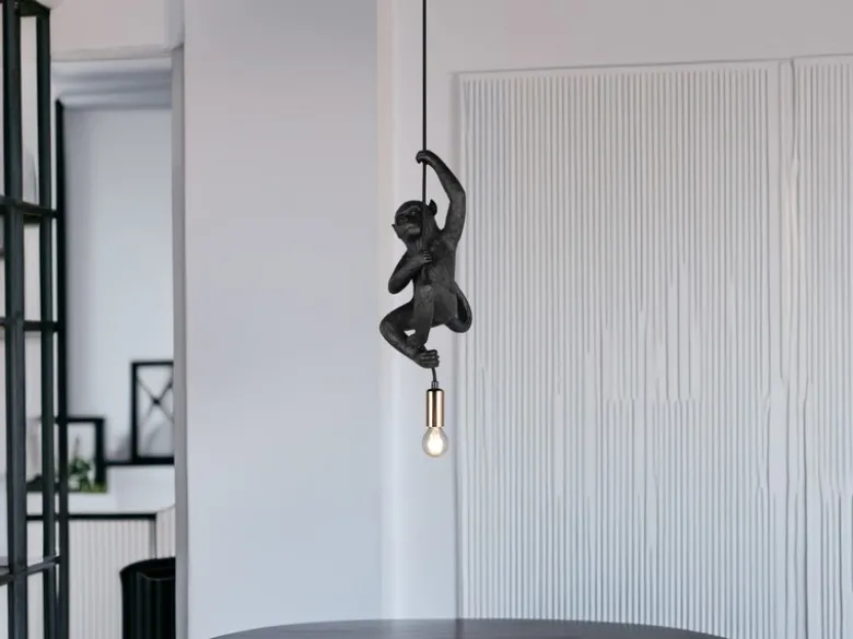 Kleine LED Pendelleuchte einflammig Affenlampe Schwarz, Breite 14,5cm