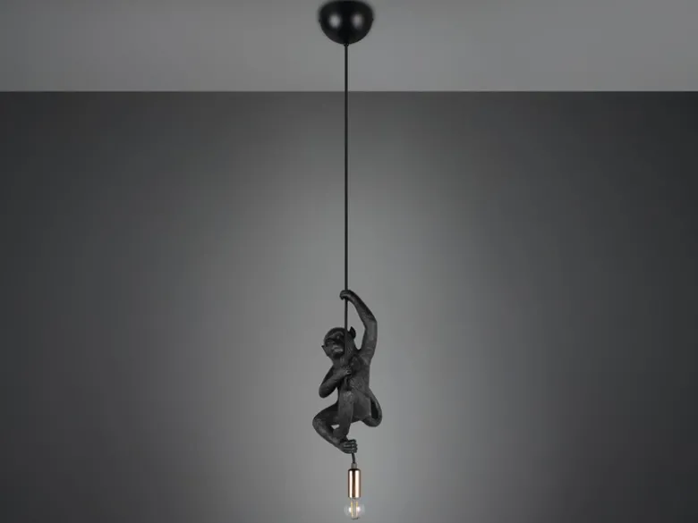 Kleine LED Pendelleuchte einflammig Affenlampe Schwarz, Breite 14,5cm