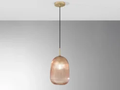 Kleine LED Pendelleuchte einflammig mit Glasschirm Bernstein Ø 21cm