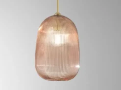 Kleine LED Pendelleuchte einflammig mit Glasschirm Bernstein Ø 21cm