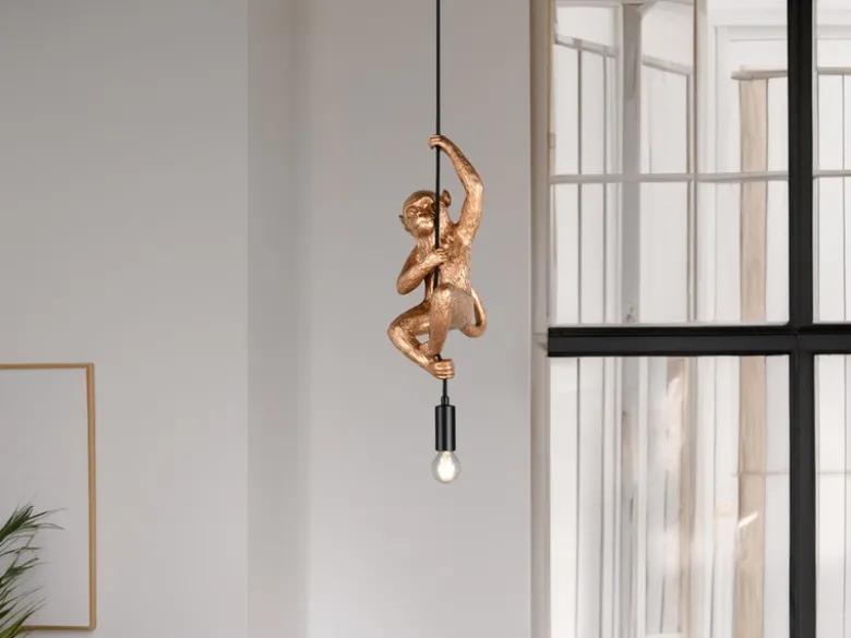 Kleine LED Pendelleuchte einflammig Affenlampe Schwarz Gold, Breite 14,5cm