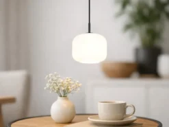 Kleine LED Pendelleuchte einflammig mit Glas Lampenschirm Weiß Ø 15cm