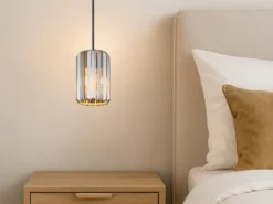 Kleine LED Pendelleuchte einflammig mit Rauchglas Kristall Ø 13,5cm