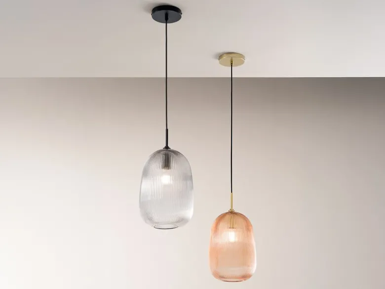 Kleine LED Pendelleuchte einflammig mit Glasschirm Rauchglas Ø 21cm