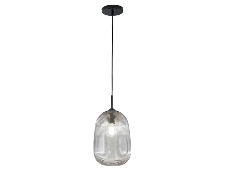 Kleine LED Pendelleuchte einflammig mit Glasschirm Rauchglas Ø 21cm