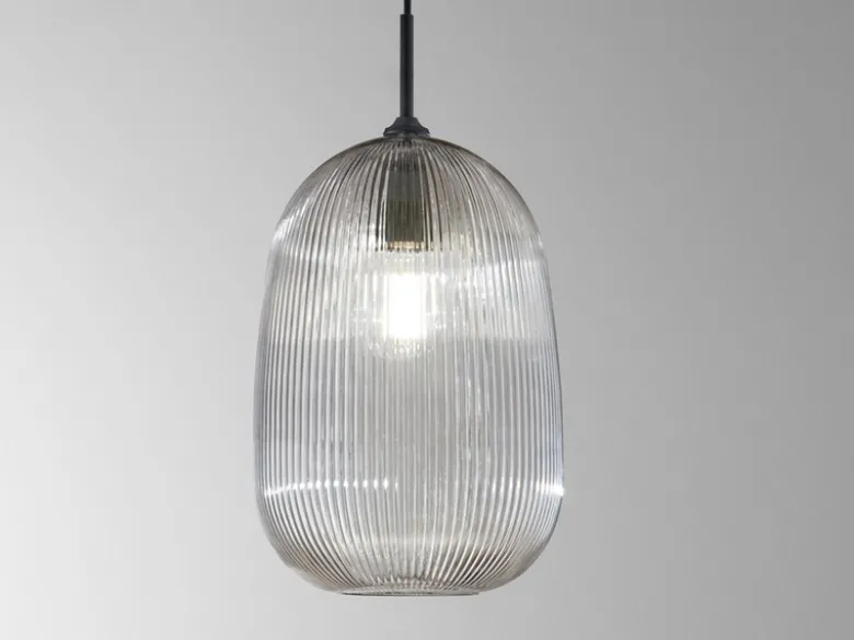 Kleine LED Pendelleuchte einflammig mit Glasschirm Rauchglas Ø 21cm