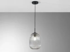 Kleine LED Pendelleuchte einflammig mit Glasschirm Rauchglas Ø 21cm
