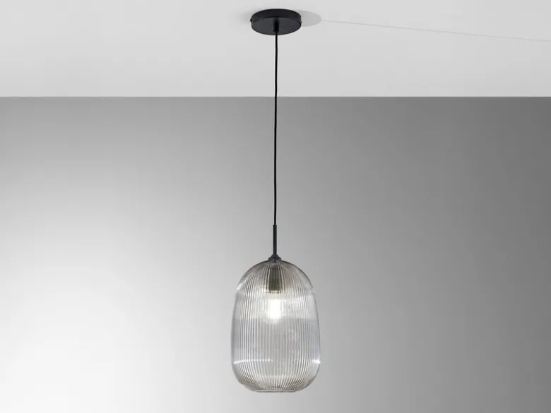 Kleine LED Pendelleuchte einflammig mit Glasschirm Rauchglas Ø 21cm
