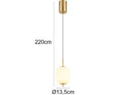 Kleine LED Pendelleuchte EWALD 1-flammig aus Metall Messing & Opalglas, Ø 13,5cm