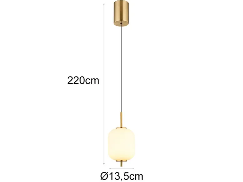 Kleine LED Pendelleuchte EWALD 1-flammig aus Metall Messing & Opalglas, Ø 13,5cm