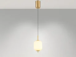 Kleine LED Pendelleuchte EWALD 1-flammig aus Metall Messing & Opalglas, Ø 13,5cm