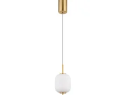 Kleine LED Pendelleuchte EWALD 1-flammig aus Metall Messing & Opalglas, Ø 13,5cm