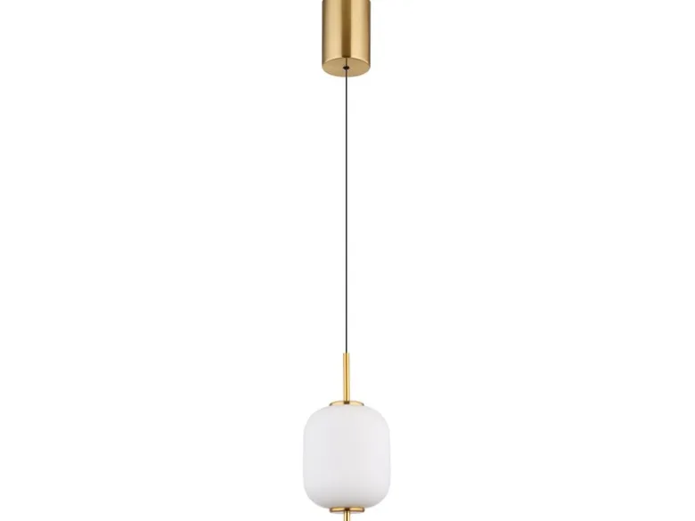 Kleine LED Pendelleuchte EWALD 1-flammig aus Metall Messing & Opalglas, Ø 13,5cm