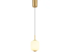 Kleine LED Pendelleuchte EWALD 1-flammig aus Metall Messing & Opalglas, Ø 13,5cm