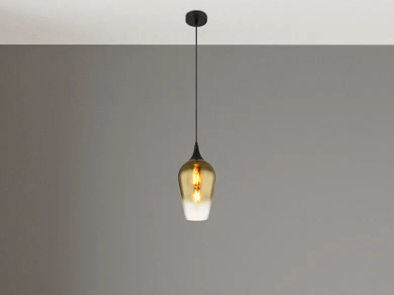 Kleine LED Pendelleuchte 1-flammig Glas Lampenschirm Gold, Ø 18cm