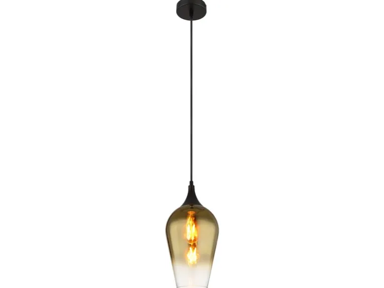 Kleine LED Pendelleuchte 1-flammig Glas Lampenschirm Gold, Ø 18cm