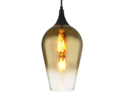 Kleine LED Pendelleuchte 1-flammig Glas Lampenschirm Gold, Ø 18cm