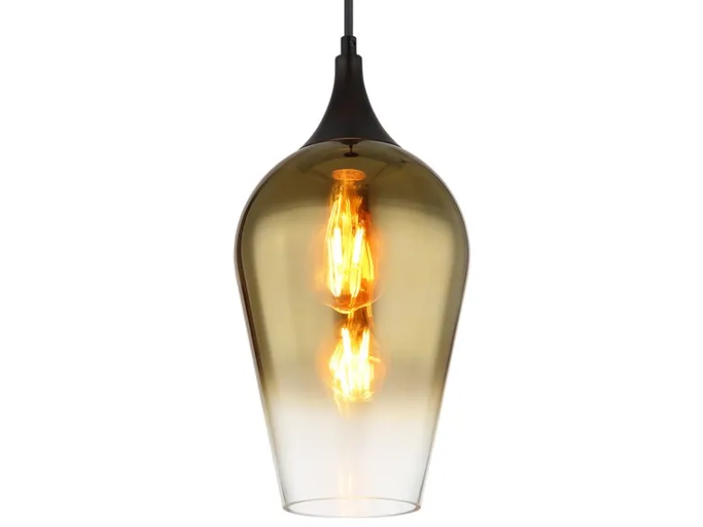 Kleine LED Pendelleuchte 1-flammig Glas Lampenschirm Gold, Ø 18cm