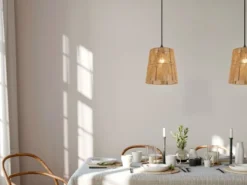 Kleine LED Pendelleuchte 1-flammig mit Lampenschirm aus Papiergarn, Ø 24cm
