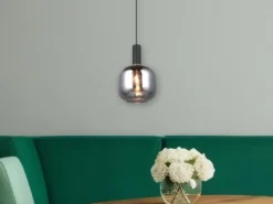 Kleine LED Pendelleuchte 1-flammig mit Glasschirm Chrom bedampft, Ø 20cm