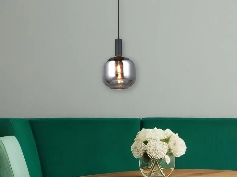Kleine LED Pendelleuchte 1-flammig mit Glasschirm Chrom bedampft, Ø 20cm