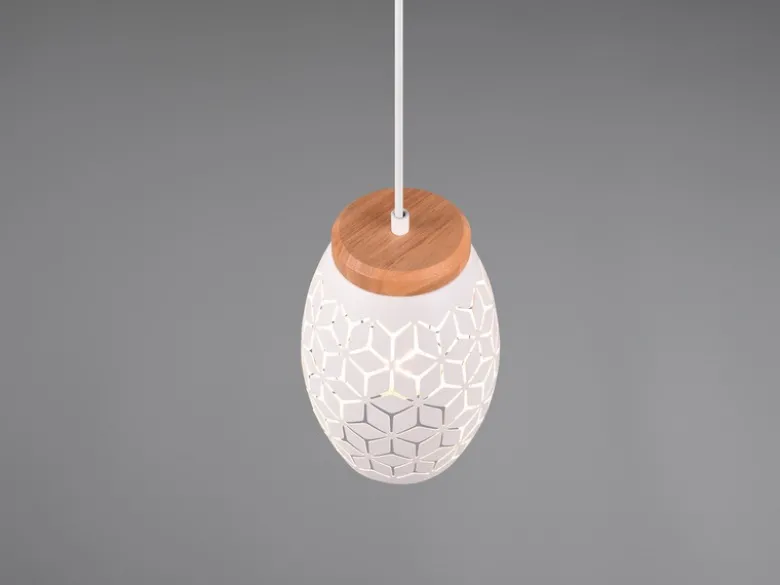 Kleine LED Pendelleuchte in Weiß mit ausgefallenem Stanzmuster, Ø 15cm