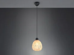 Kleine LED Pendelleuchte Korblampe aus geflochtenem Bambus, Ø 18cm