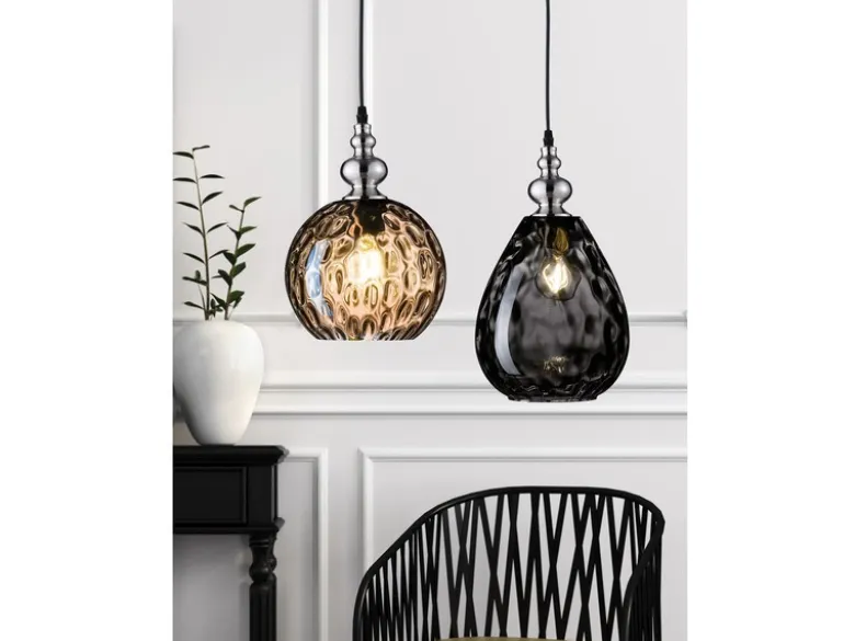 Kleine LED Pendelleuchte mit Rauchglas Lampenschirm, Ø 20cm