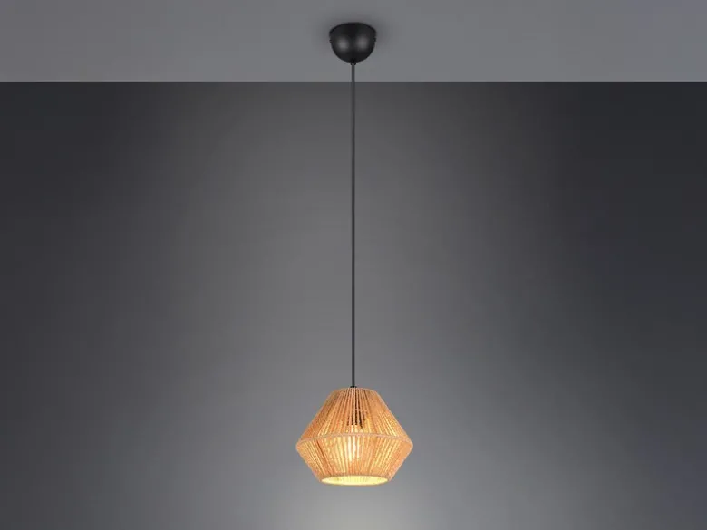 Kleine LED Pendelleuchte mit Lampenschirm aus geflochtenem Papiergarn, Ø 20cm