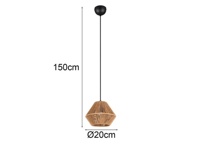 Kleine LED Pendelleuchte mit Lampenschirm aus geflochtenem Papiergarn, Ø 20cm