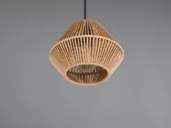 Kleine LED Pendelleuchte mit Lampenschirm aus geflochtenem Papiergarn, Ø 20cm