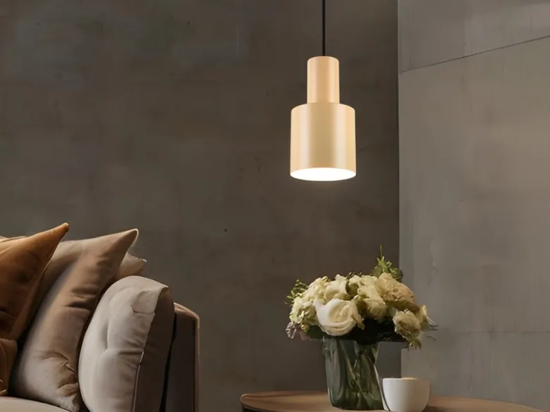Kleine LED Pendelleuchte mit Metall Lampenschirm Beige, Ø 12cm
