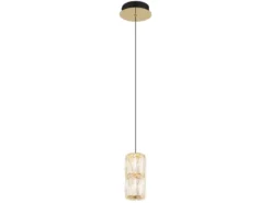 Kleine LED Pendelleuchte STEFANIE aus Metall in Gold mit Glaskristallen, Ø 12cm