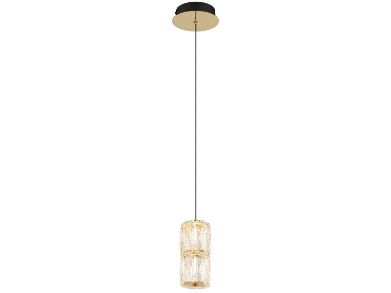 Kleine LED Pendelleuchte STEFANIE aus Metall in Gold mit Glaskristallen, Ø 12cm