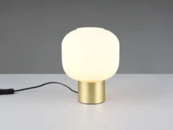 Kleine LED Retro Tischleuchte Messing mit Glasschirm in Weiß, Höhe 26cm