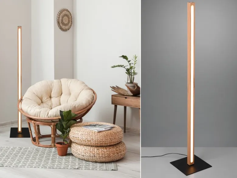 Kleine LED Stehlampe BELLARI aus Holz mit Touch Dimmer, Höhe 115cm