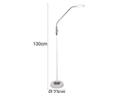 Kleine LED Stehlampe SANDOR Leselampe dimmbar aus Metall Weiß & Chrom Höhe 130cm